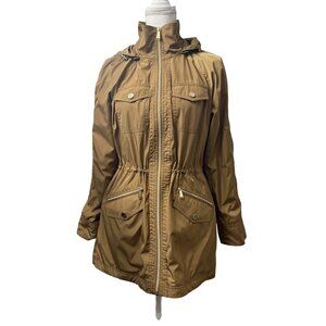 Michael Kors Womens Hooded Tan Anorak Jacket Size M Water-Resistant
